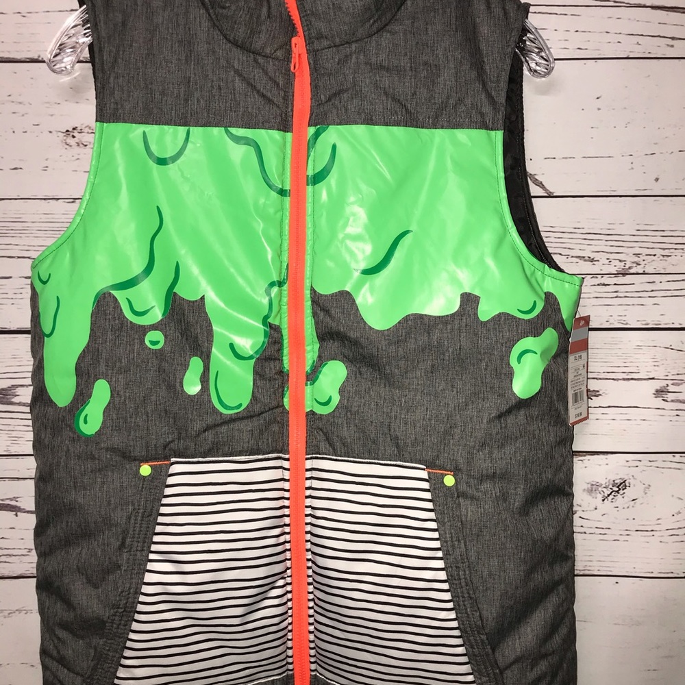 Cat & Jack™ Youth Vest Puffer Charcoal w/ Green Slime Size XL 16